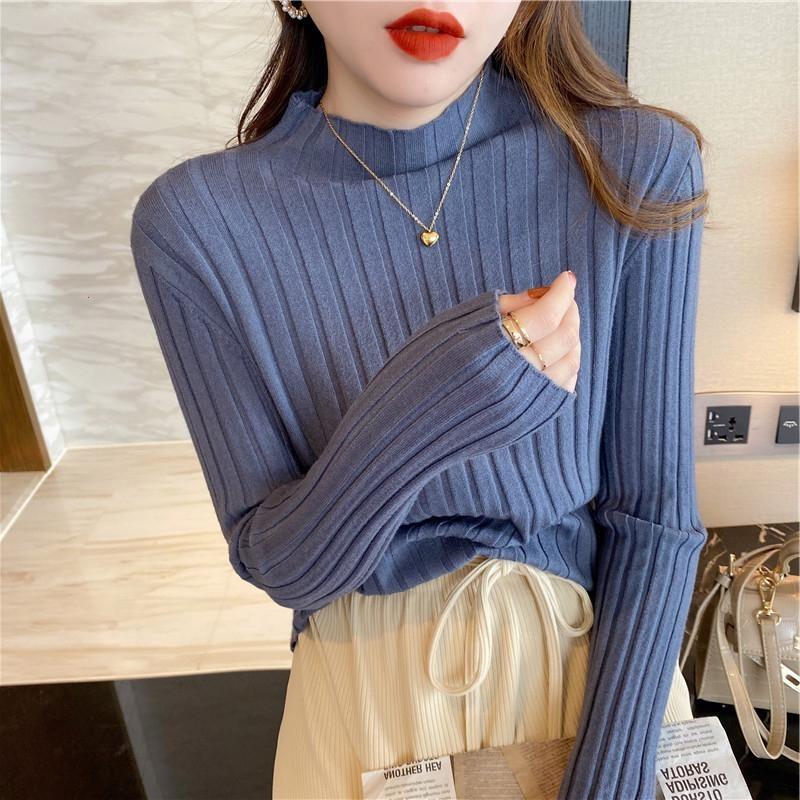 Autumn and Winter Semi-turtleneck Bottoming Sweater Women's Inner Pit Strip Pullover Shirt Solid Color Casual Tops Elegant Thin Simple Clothing