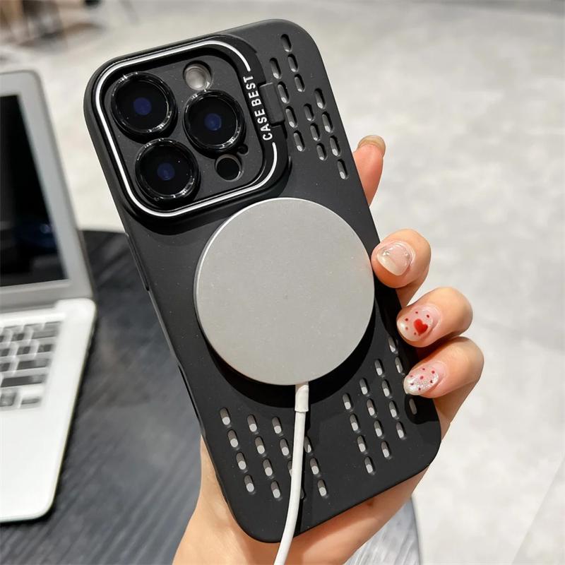 Simple Fashion Heat Dissipation For Magnetic Lens Holder Phone Case For iPhone 16 15 14 13 12 11 Pro Max Plus Cover Capa