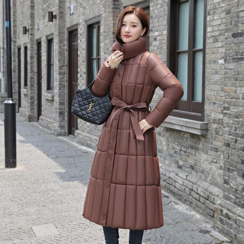 Long over-knee glossy loose down cotton clothes medium and long winter new hooded jacket