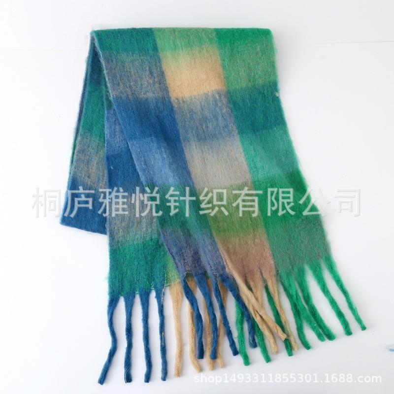 Premium color plaid scarf women's winter warm scarf mohair thickened scarf versatile shawl