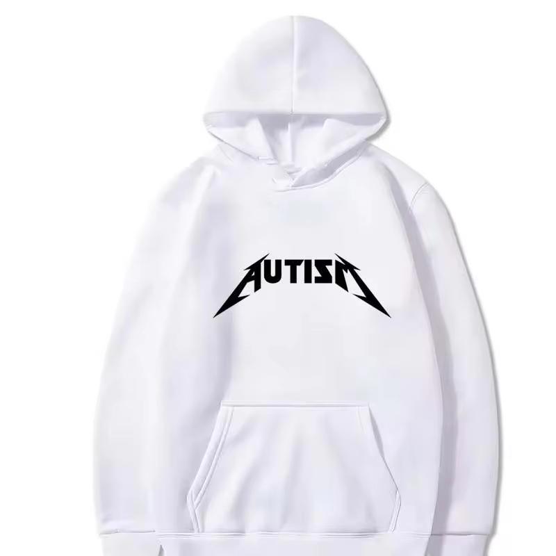 Men Women Fashion Hip Hop Fleece Hoodie Autism Metal Rock Meme Hoodie Top Oversized Pullover Winter Sport Sweatshirt for Men