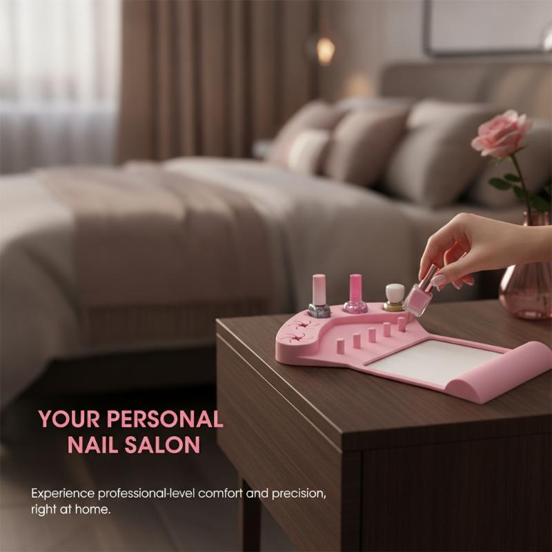 Silicone Nail Arm Rest & Nail Polish Holder,Non-Slip Hand Rest Mat With Finger Separators,Anti-Spill Bottle Stand