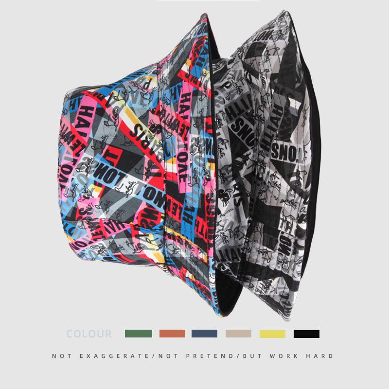 Reversible Street Fashion Hip Hop Print Bucket Hat with Sun Protection for Men & Women