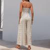 Women's Strapless Tube Top Printed Wide Leg Jumpsuit High Waist Tie Front Vacation Long Romper