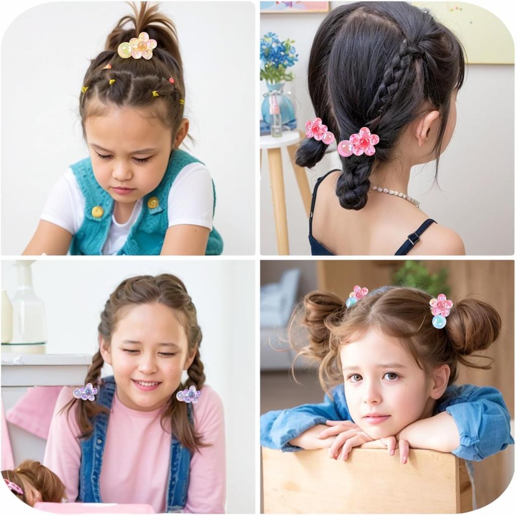 12 colorful camellia bead bubble hair bands (rose red, purple, blue, pink, green, yellow)