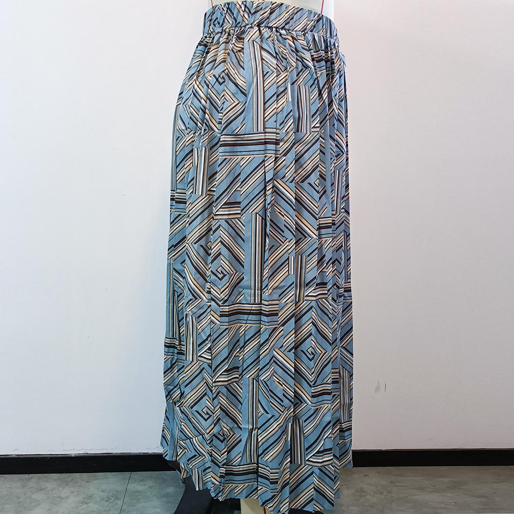 Frühling und Herbst frauen Halbkörper Rock Große größe Geometrische Druck Druck Plissee Halbkörper Rock Lose Lange Rock
