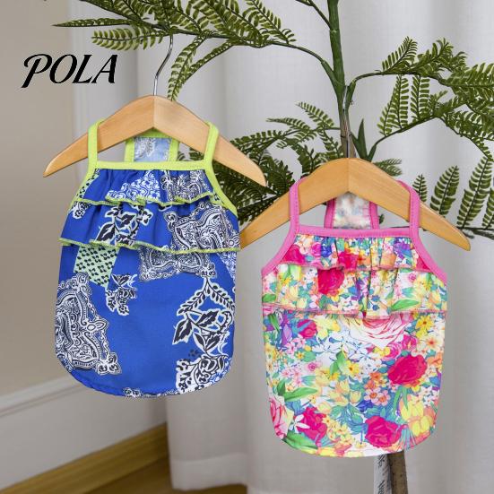 Breathable Dog Clothing Floral T-Shirt, Sleeveless Girl Shirt, Double-Layered Ruffle Double-layer Shirt Female Pet Outfit for Small Dogs Summer