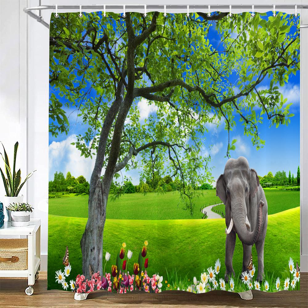 Waterproof Polyester Fabric Shower Curtains Forest Tiger Bear Animal Printing Bathroom Curtains For Home Decoration Curtain