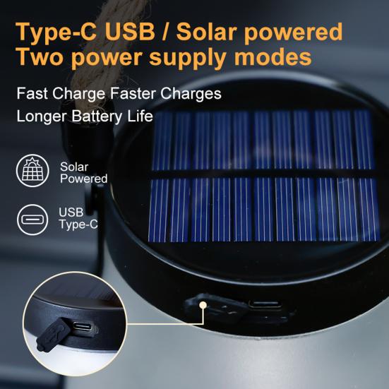 Flickering Flame Solar Lantern Two Lighting Modes Dual Charging Outdoor Waterproof Hanging Lantern LED Solar Lamp