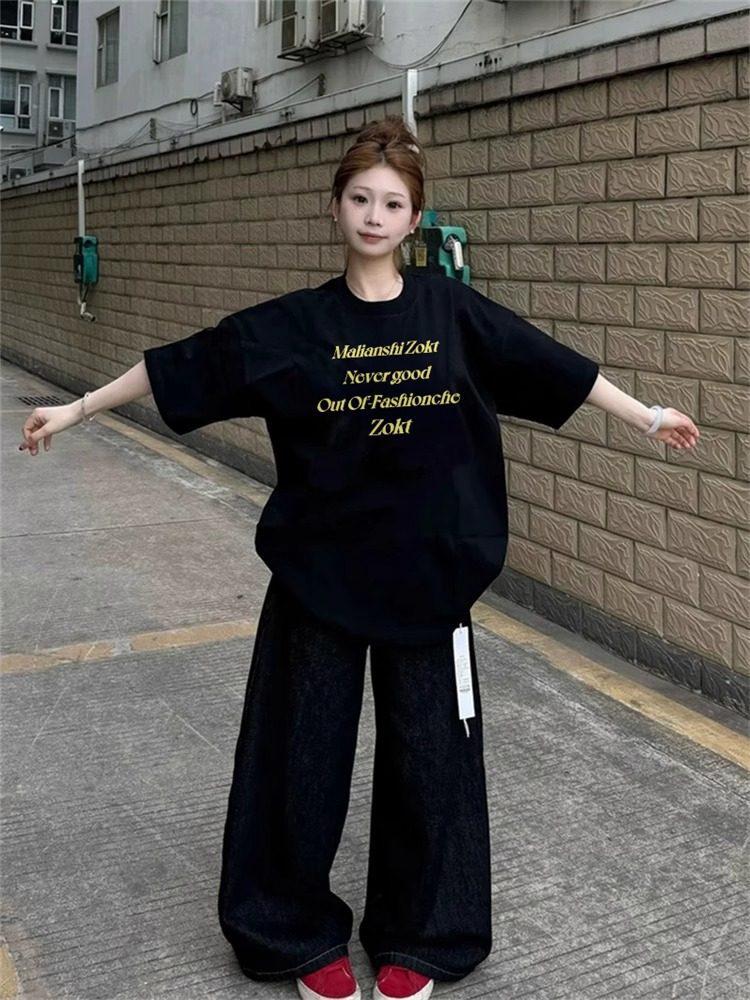 Plus Size Women's Retro Loose Fit Cotton Short Sleeve T-shirt