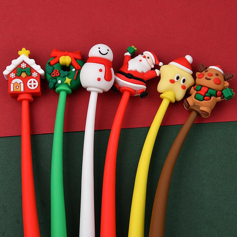 Kawaii Christmas Gel Pen 0.5mm Black Ink Cute Christmas Tree Elk Santa Snowmen Neutral Pen School Stationary Kids Gift