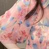 Summer Bubble Sleeve Print Crushed Chiffon Shirt Has A Design Sense of Versatile and Thin Sweet Print Tops