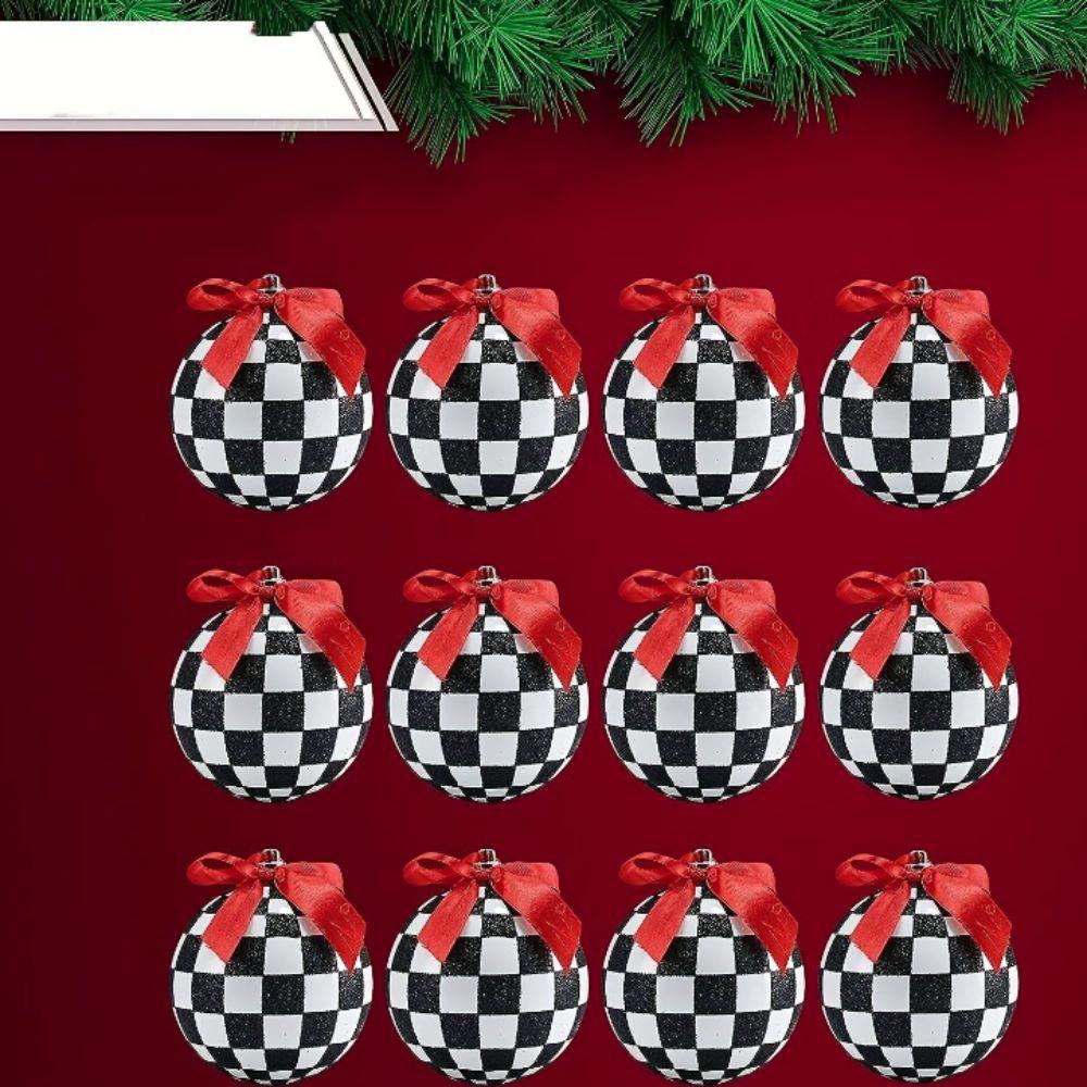 12pcs 6cm Xmas Tree Balls with Bow Christmas  Baubles Decorations Lattice Christmas Ball  New Year