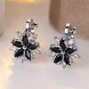 Rainbow Zircon Cute Flower Earring Multicolor Crystal Sakura Clip Earrings For Women Vintage Silver Color Bridal Wedding Jewelry