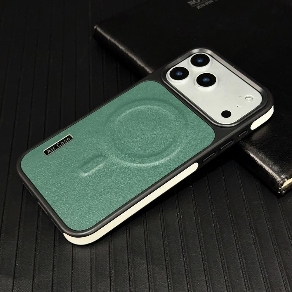 

Luxury Matte Leather for Magsafe Phone Case For iPhone 17 16 15 14 13 12 Pro Max Wireless Charging Shockproof Bumper Cover iPhone Air зелёный