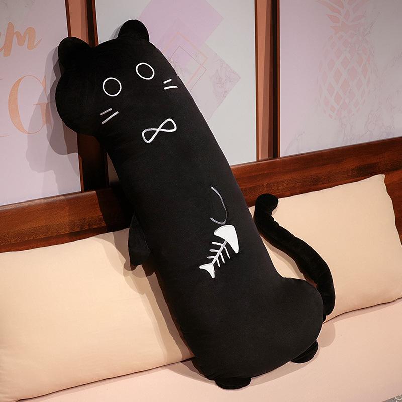 Black cat long throw pillow plush toy doll cat doll girl sleeping soothing doll