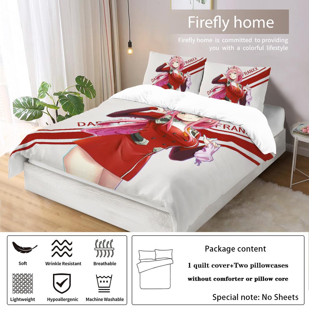 3dílný kreslený anime dívčí vzor tištěný péřový povlak na přikrývku (1dílná sada+2 povlaky na polštáře, bez výplně) ložní souprava