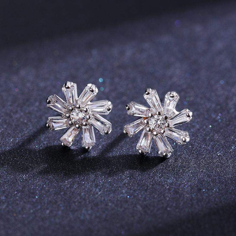 Modian 925 Sterling Silver Snowflake Rotating Flower Stud Earrings for Women Hypoallergenic Elegant Wedding Statement Jewelry