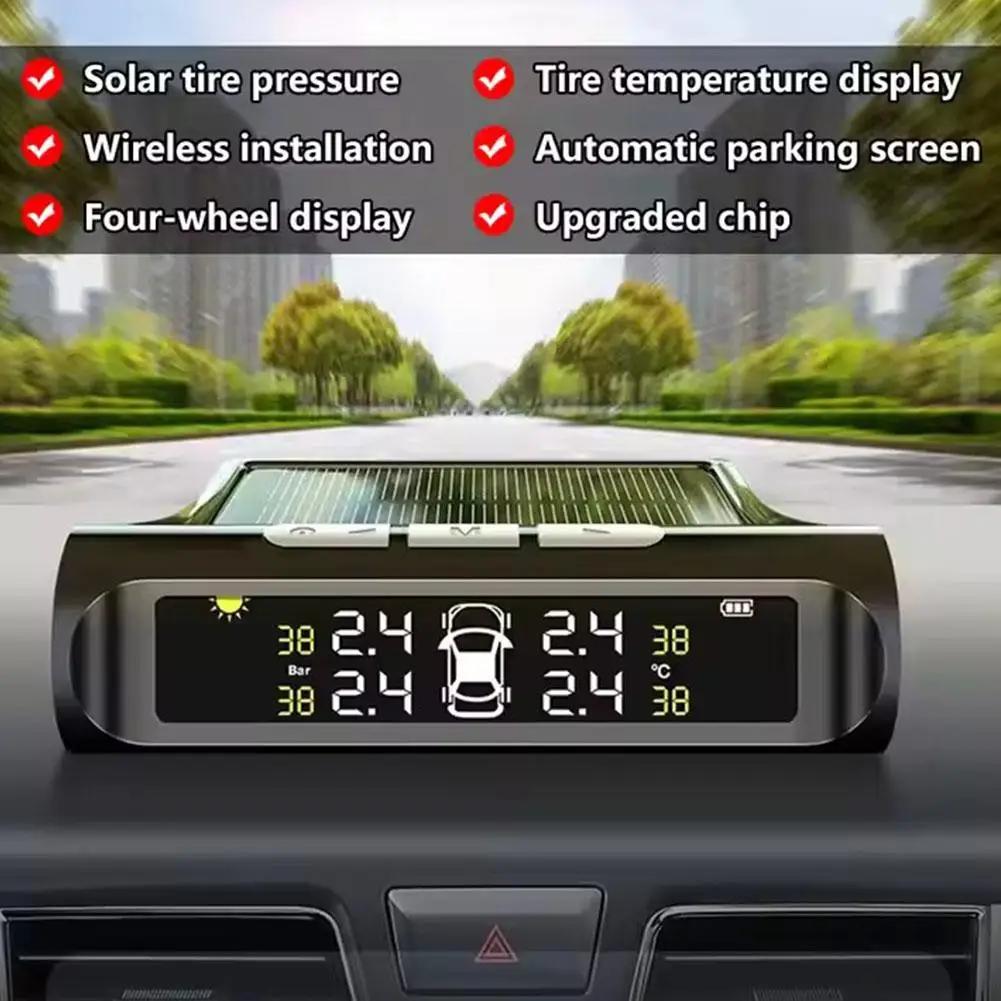 Solarbetriebenes Auto-Reifendruckkontrollsystem (TPMS) Auto-Reifendruck-Alarm Sicherheitswarnung Mit Temperaturanzeige
