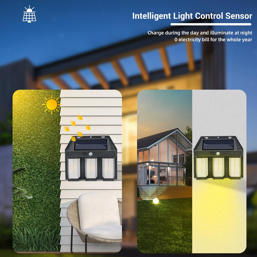 Outdoor Solar Light with Motion Sensor Vintage Outdoor Solar Wall Light with Warm LED Bulb IP65 Waterproof Solar Light