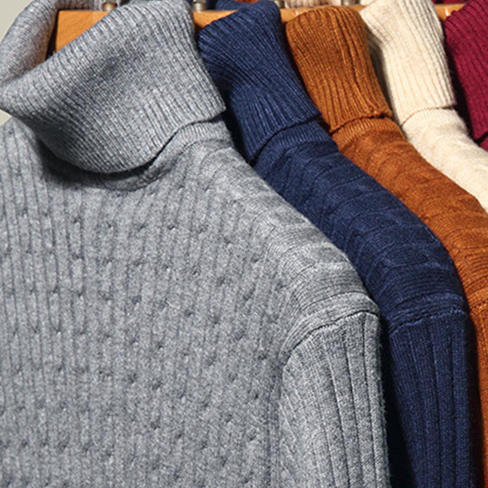 Winter Autumn Men's Formal Clohtes Striped Knit Knitwear Turtleneck Sweater For Men Tops Blouse Undershirts Work