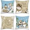 Bonhause Hello Winter Throw Pillow Covers 18 X 18 Inch Snowman Penguin Snowflake Khaki Blue Decorative Pillow Cases for Couch Sofa Bed Home Xmas