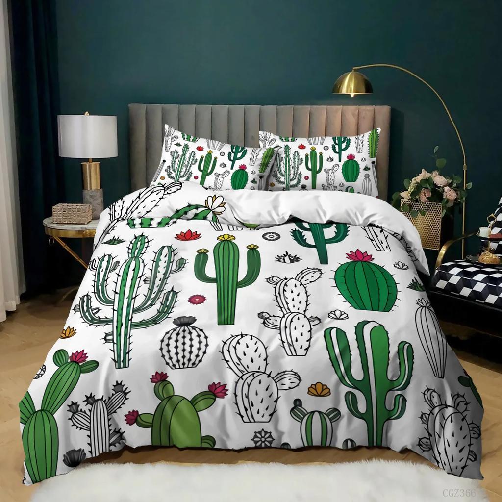 Cactus Duvet Cover Cartoon Comforter Cover Cute Dog Cat Bedding Set Potted Plant Garden Style Queen King Full Size Quilt Cover