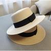 Summer Small Fresh Flat Top Hat Women's Beach Big Brim Bow British Top Hat Seaside Sunscreen Holiday Hat