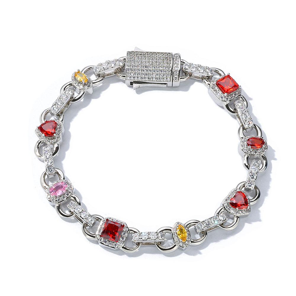 New Colorful Cubic Zirconial Geometric Diamond Necklace Women's 18K Plated Gold Red/Yellow/Pink Iced Out Chain Hip Hop Jewelry
