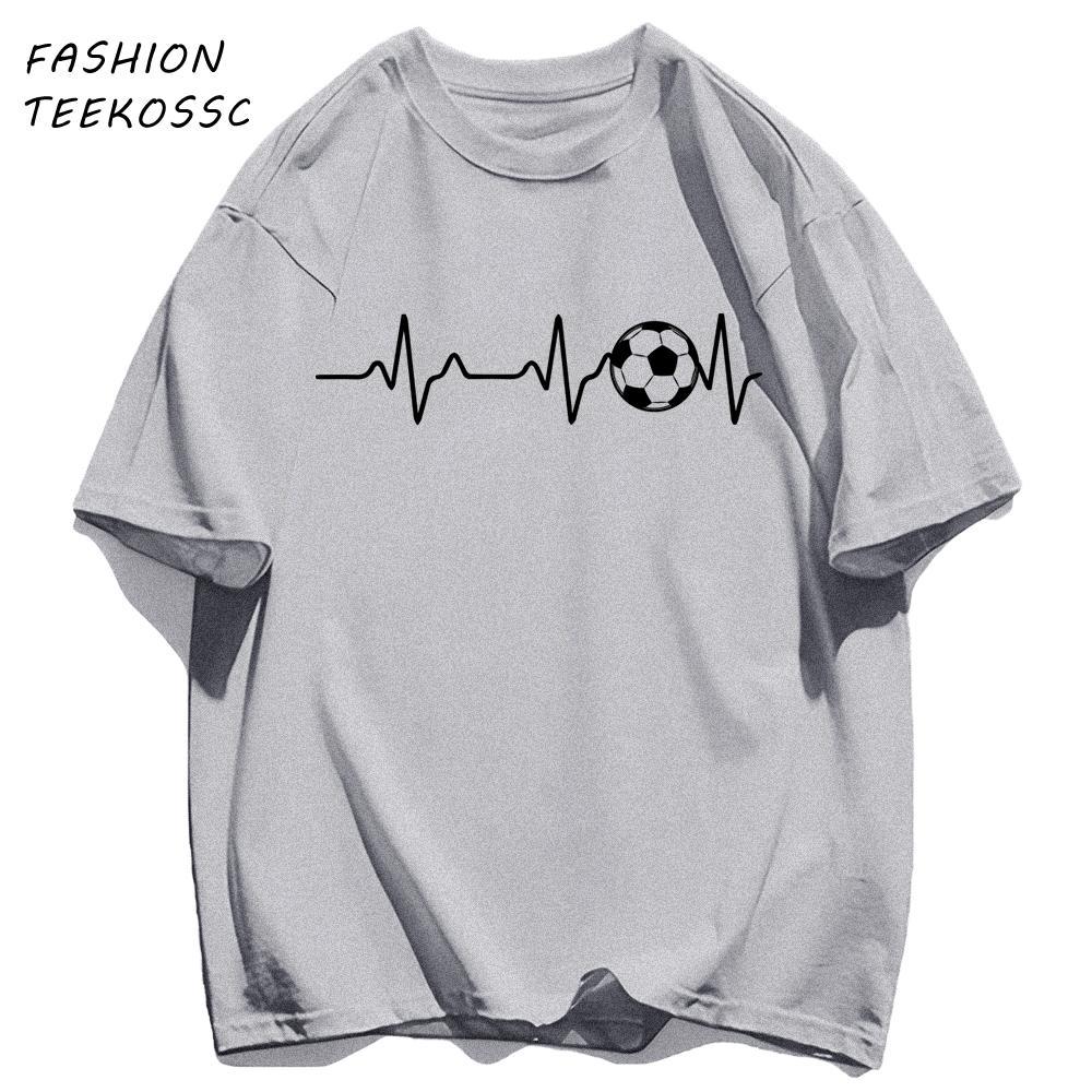 Football Electrocardiogram Print Men T Shirt Crewneck Summer TShirt Casual Loose Clothes Unisex AllMatch Cotton Sportswear