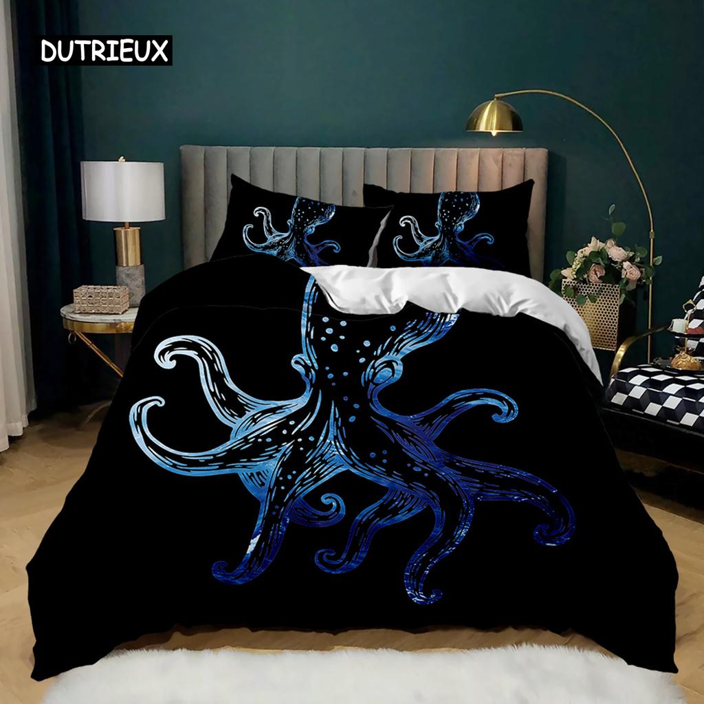 Octopus Duvet Cover Sealife Bedding Set Ocean Animal Comforter Cover Teens Adults Double Queen King Size Polyester Qulit Cover