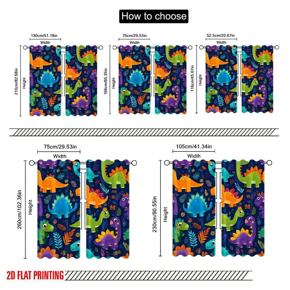 2pcs 2D flat printing Window Drapes Cute Cartoon Dinosaurs 100% Polyester Without Electricity Party Decorations for Home Wall