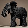 Black Elephant Figurine 3D Printed Elephant Ornament Tribal Style Elephant Statue for Home Table Desk Shelf