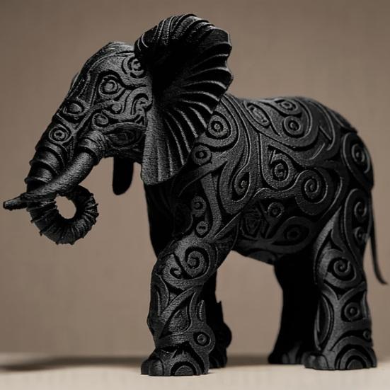 Black Elephant Figurine 3D Printed Elephant Ornament Tribal Style Elephant Statue for Home Table Desk Shelf