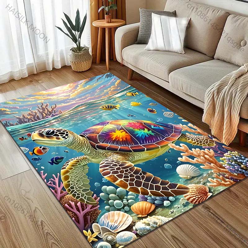 Colorful turtle swimming in ocean Pattern Rug Carpets for Bedroom Living Room Sofa Mat Creative Door Mat Cloakroom Home Decor