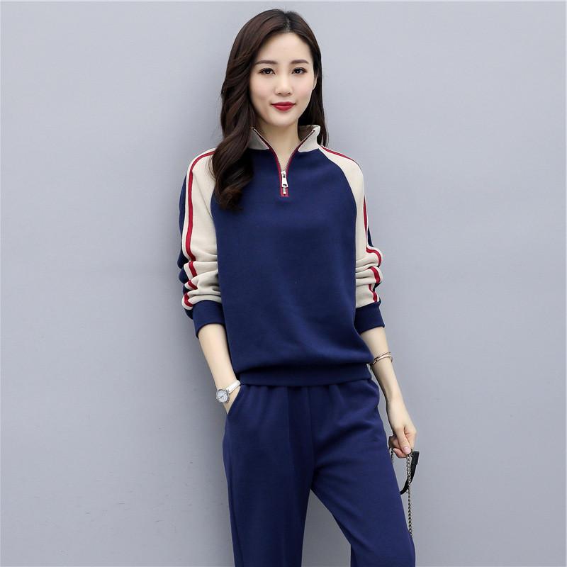 

Осенний новый модный костюм с широкими брюками в корейском стиле для женщин больших размеров, свободный повседневный спортивный костюм из двух предметов с брюками длиной девять точек 2XL