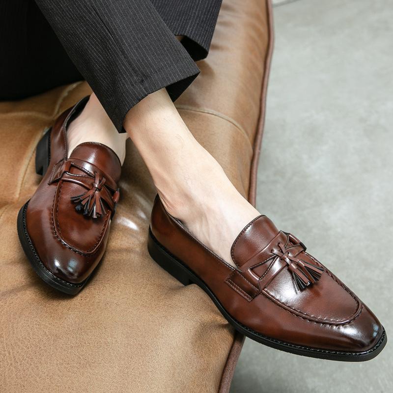 Men's Shoes Men's British Casual Fashion Business Small Leather Shoes Korean Version Fringed Personalized Foot Leather Shoes Men