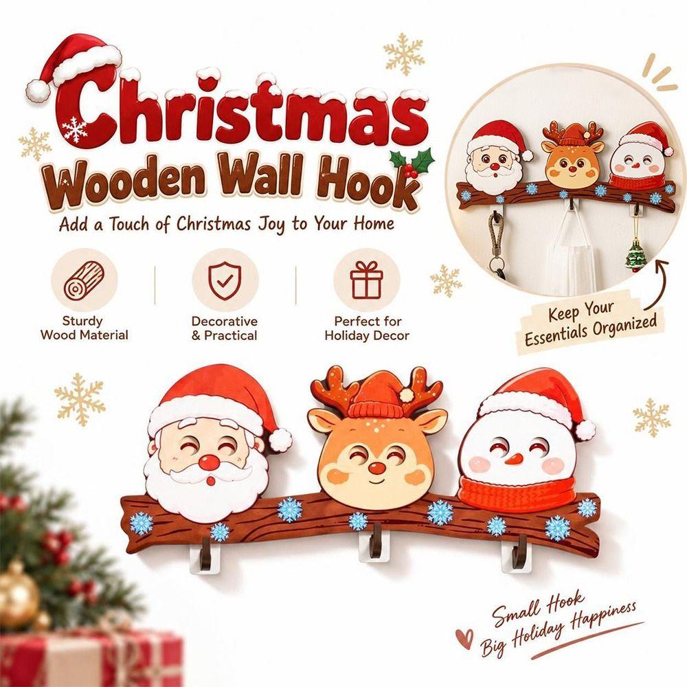 No Drill Christmas Wall Hook Wooden Key Holder Gifts Decorative Hook Key Storage