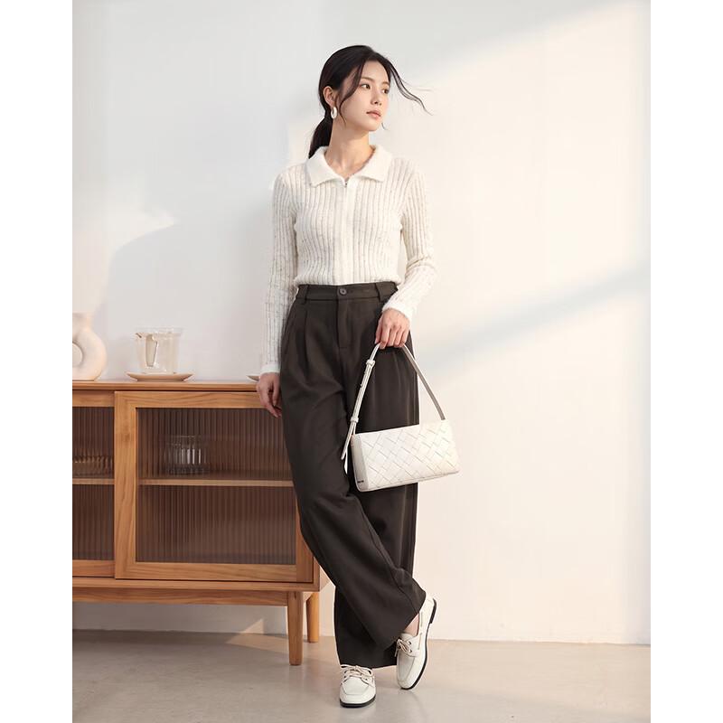 IEF Women's High-Waisted Wool-Blend Wide-Leg Trousers