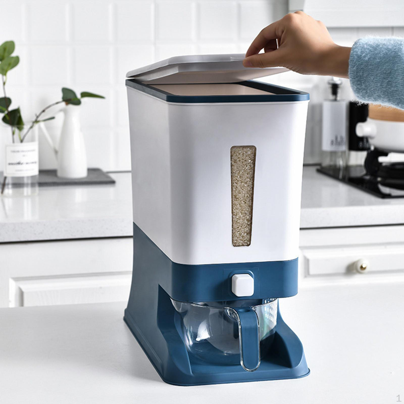 Food Storage Container, Household Grain Barrel and Rice Box, Dispenser синий