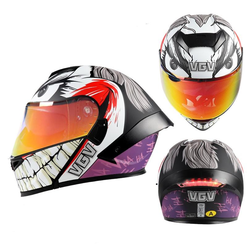 Colorful face mask, large tail wing with tail lights, flip type motorcycle, modular full coverage helmet, double-sided cover, st