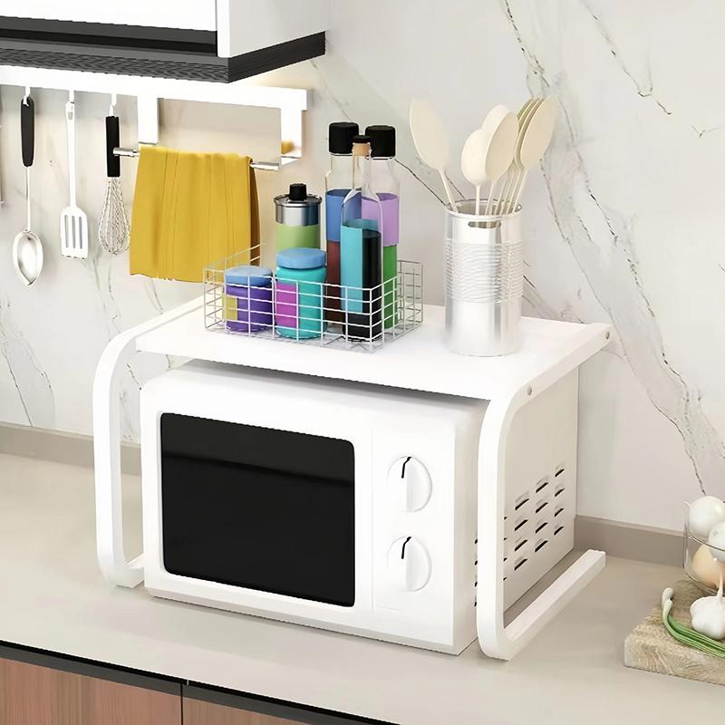 

Кухонная полка для духовки Бытовая многоярусная стойка для хранения Органайзер Полка Металлический кронштейн Большая вместимость Микроволновая полка белый