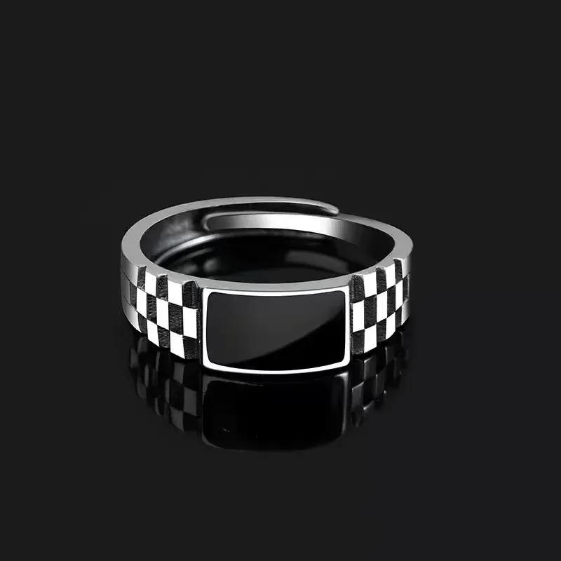 Checkered Ring For Men Retro Hip Hop Dropping Glue Copper Color Open Finger Ring Punk Student Jewelry Accessories Gifts
