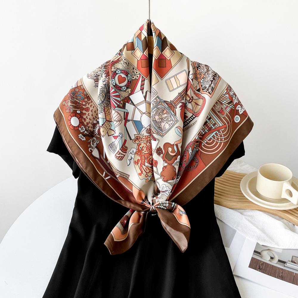 Silk Scarf  Imitation Silk Scarf  Retro High-end Scarf  Tied Hair  Light Breathable  Soft Shawl Scarf