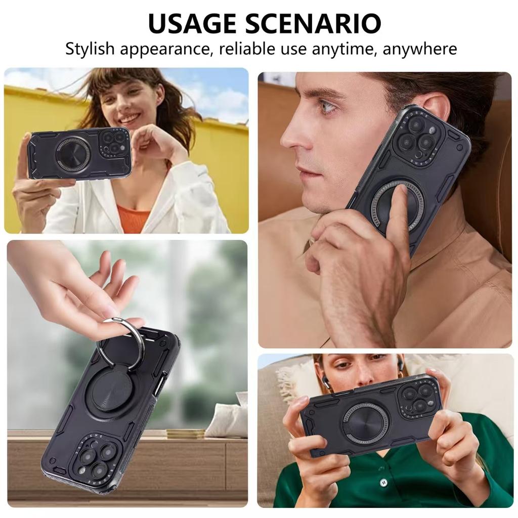 For iPhone 16 Pro Max Case Ring Kickstand PC+TPU Shockproof Phone Back Cover