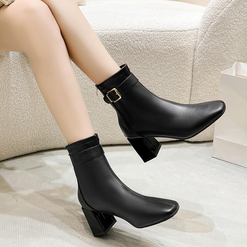 Fashion Aphixta 7cm High Heel Black Modern Boots Warm Lining Ankle Boots Women Winter Snow Boot Zip Shoes botas mujer botines Big Size42