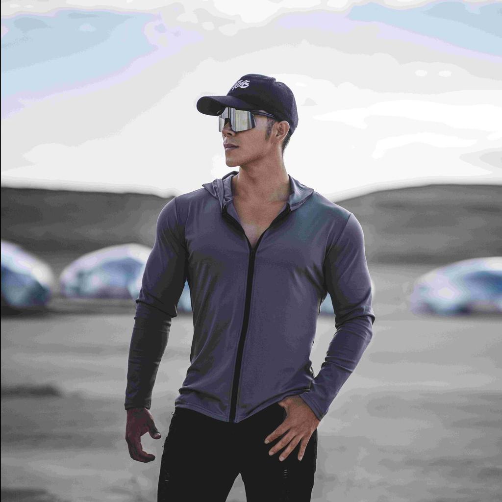 Herren Quick-Dry Ice Silk Kapuzenjacke zum Laufen, Training, Radfahren & Sonnenschutz