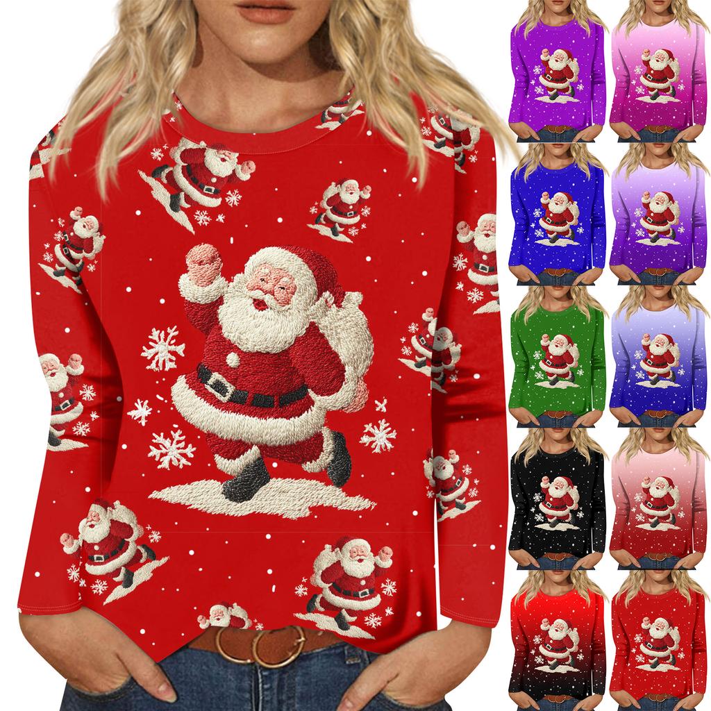 Women's Loose Comfortable Casual Fashion Round Neck Christmas Print Long Sleeve Hoodie