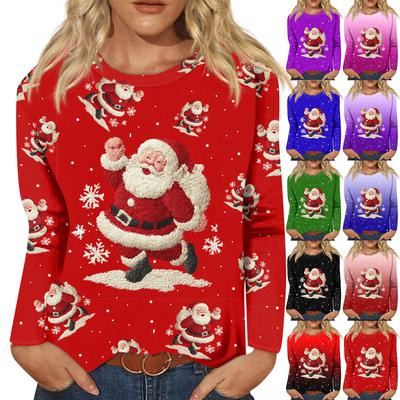 Kadın Gevşek Rahat Günlük Moda Yuvarlak Yaka Noel Baskılı Uzun Kollu Kapüşonlu Sweatshirt