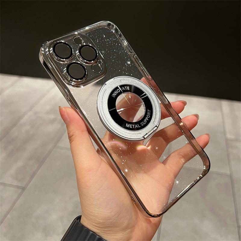 For IPhone 15 Promax Phone Case 360 Degree Rotating Magnetic Bracket for Apple 14 Electroplated PC Glitter 13 Tide